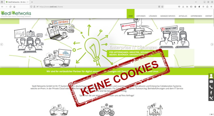 Screenshot Siedl.net mit Schrift "Keine Cookies"